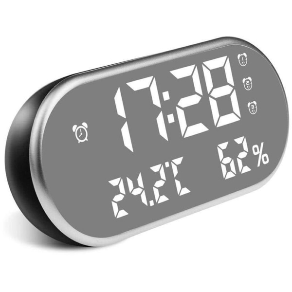 LED-digitaalinen herätyskello lämpötilanäytöllä, herätyskello USB-elektroniset pöytäkellot, soikea peilipöytäkello