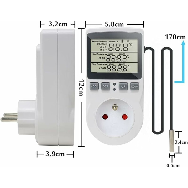 Digital termostat temperaturregulator stikkontakt 230V 16A med sensor varme kjøleskap termostat regulator for drivhus reptil terrarium Hom