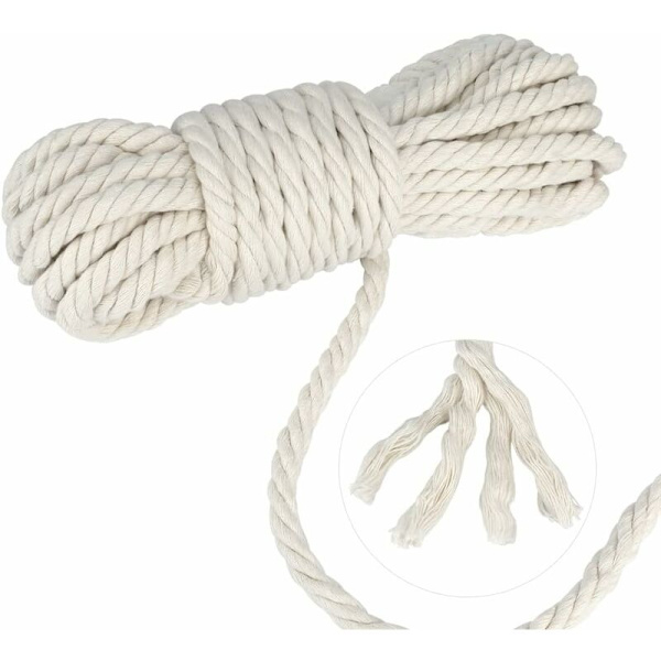 Hvit Makrame-tau 12mm - 10M, Makrame-tråd for DIY, Bohemisk veggdekorasjon