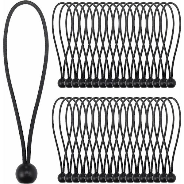 Bungee-spännare, 35×Svart Bungee-bollspännare(20CM) Elastiskt rep för presenning, Hållbar bärbar elastisk krok för banderoll, presenningar, paviljonger, tält