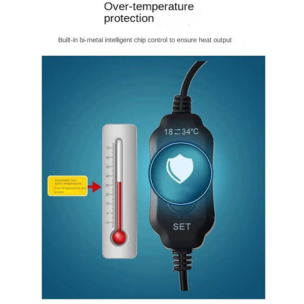 Akvarievarmer Justerbar Temperatur Digital Display USB-lading for Skilpadde Mini Tanker Tanker