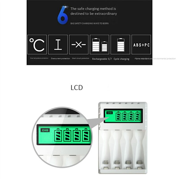 3X Smart LCD Display Batterilader med 4 Slots til NiCd Genopladelige Batterier NiMh AA / AAA NiMh