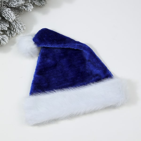 Juleplyshat Ekstra fortykket storkugle-nissehue Gammelmandshat (blå)