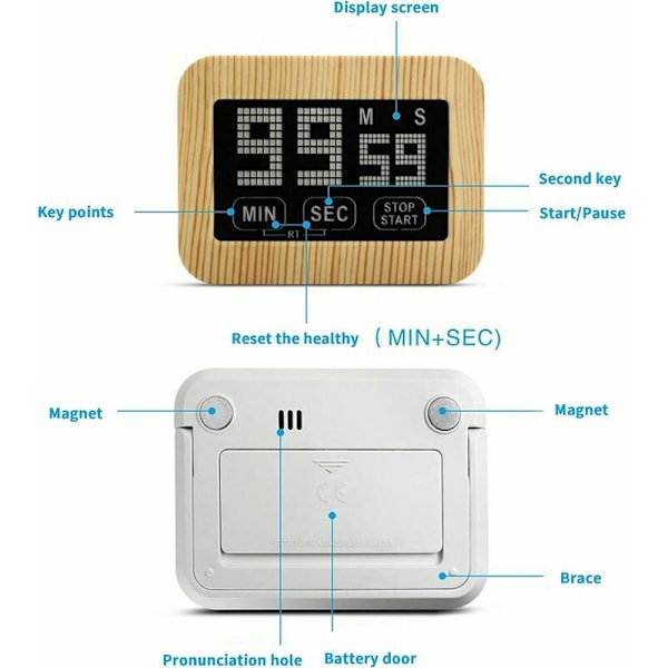 Lysende Køkken Timer, Magnetisk Timer, Digital Touch Screen Timer, Kraftfuld og Nedtællingstimer med LCD Touch Screen, Magnetisk Timer til Køkken