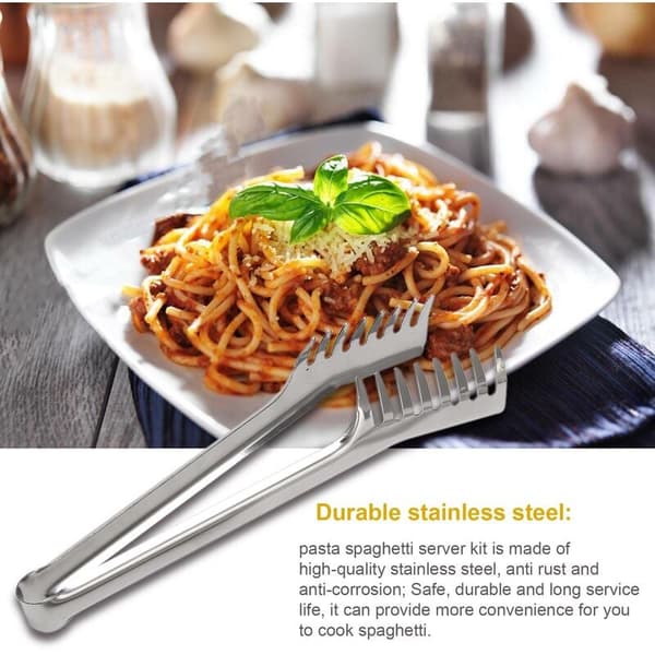 2 stk. Spaghetti server sæt i rustfrit stål, Spaghetti tang i rustfrit stål, Pastaske server gaffel
