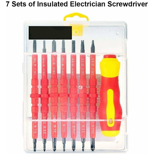 Isoleret skruetrækker sæt til elektrikere, 7 dele - Solidt og multifunktionelt sæt (14 i 1) i krom vanadium legering, 500V