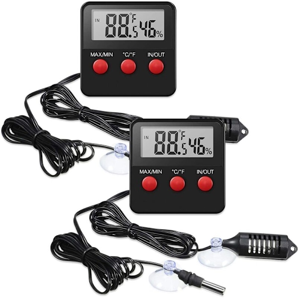 2Pcs Digital Reptile Thermometer Hygrometer with Probes Terrarium Humidity Gauge Indoor Outdoor