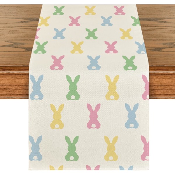 Grøn Pink Bunny påskedug, forårs køkkenbordsdekoration, perfekt til hjemmefestdekoration 13x72 tommer