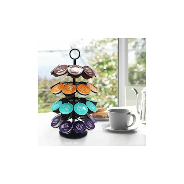 Kaffekapsler Holder Dispenser Kapsler Roterende Display Stativ for 36 Kapsler, Dolce Gusto Pod Holder Oppbevaringsstativ, 360 Grader Roterbar, Svart, O