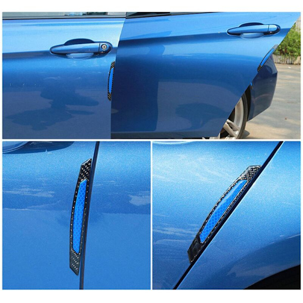 4 st bil dörr varningsdekal reflekterande remsa anti-kollisionsvarning fiber trim anti-scratch blå