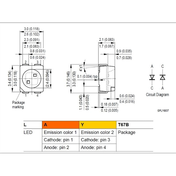 100 stk 3528+Gul PLCC-4 Reversert Pol, 617Nm+587Nm, 50MA 2V 0.1W To-farget SMD LED-lamper Lysperler LAYT67B