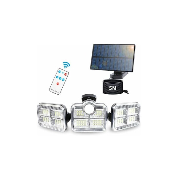 Solcellelys for utendørs med bevegelsessensor, 122 LED-er Solcellelampe for utendørs med fjernkontroll, 1200 lumen Solcelleflomlys, Solcellelys for hage