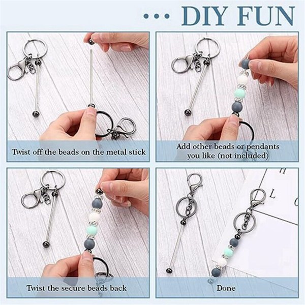 6 st Beadable Keychain Bars Blanks Bead Keychain Metall Beadad Keychain för DIY Hänge Smycken Tillverkning, Silver