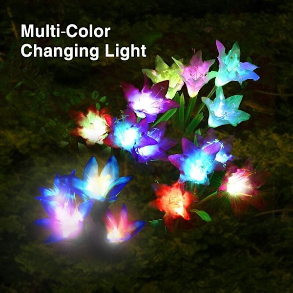 Ulkoilma Solar Garden Lights 8 Moniväriset Lily-Kukka Vaihtuvat LED-Aurinkovalot Telineessä Puutarha Patio Puutarha (Sininen ja Violetti) RWElighting ja lig