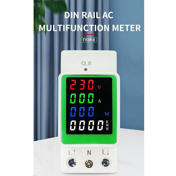 6-i-1 100A AC160-275V Spännings- och Strömstyrkemätare för Elektrisk Energi, KWH, Volt, Ampere, Wattmeter, DIN-skena