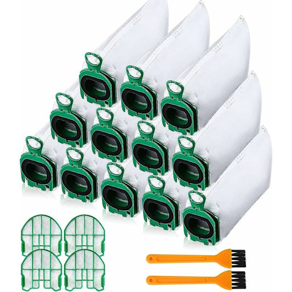12 Støvsugerposer til Vorwerk Kobold VB100 VB 100 FP100 FP 100, Udskiftningspose Kit Støvsugerpose Kompatibel med 4 Motorfiltre + 2