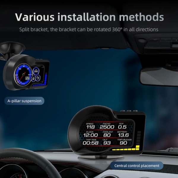 F15 Auton Hud Heads Up -näyttö, litteä näyttö, auton Obd Lcd -tarkastusnäyttö, nopeusmittarinäyttö
