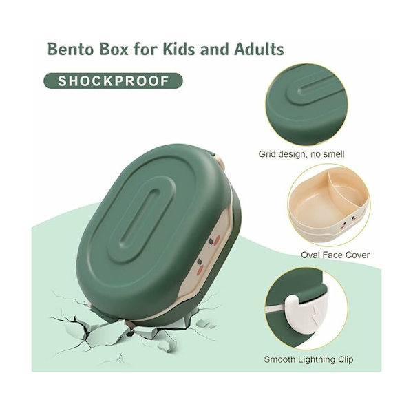 Bento madkasse til børn, lækagesikker BPA-fri Bento madkasse, mikroovnsikker, madlavningsbeholder (grøn)