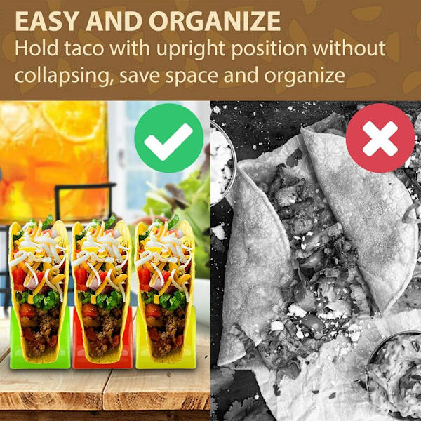 24 kpl Taco-telineitä (Myrkytön, BPA-vapaa, Astianpesukone- ja Mikrouuninkestävä) Kova Muovi Tortilla Burrito-telineet (Vihreä/Punainen/Keltainen)