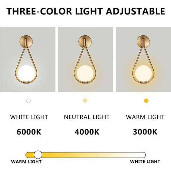 LED Guld Væglampe Justerbar Vinkel Installere Moderne Indendørs Industrielle Retro Væglampe, Elegant Glas Rund Kugle Lampskærm Lampe [Energiklasse A+++]