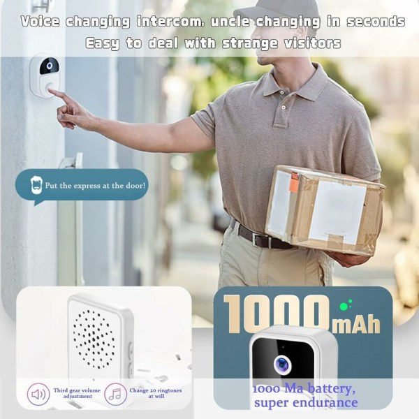 Smart trådlös videodörrklocka, smart visuell intercom, HD-nattvision, WiFi-säkerhetsdörrklocka, lämplig för hem, lägenhet