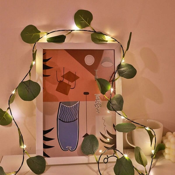 Stränglampor LED Konstgjorda Växter Grön Murgröna Blad Ranka för Heminredning Bröllop Lampa DIY Hängande Trädgård Gräsmatta Belysning, 2M 20 LED (Rankblad)