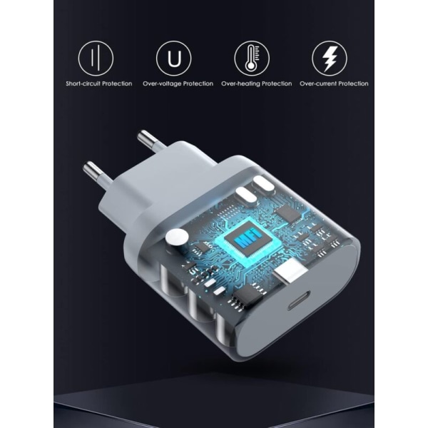 20W USB C Hurtiglader og 1M Lynkabel Strømadapter Jack Hurtiglading for iPhone 14/14 Pro/14 Pro Max/13/12/11/XR/XS/X/iPad,AAFGVC