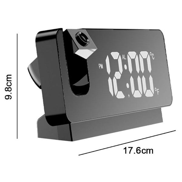 Projektionsväckarklocka för sovrum, digital väckarklockradio med 0-100 % dimmer och 2 USB-laddningsportar, 180° roterbar projektor, dubbel alarm, snooze