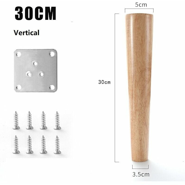 30cm puinen pöydänjalat 4 kpl kartiomainen viisto massiivipuinen huonekalujalat kiinnityslevyillä ja ruuveilla sohvaan sänkyyn kaappiin sohvatuoliin (pystysuora)