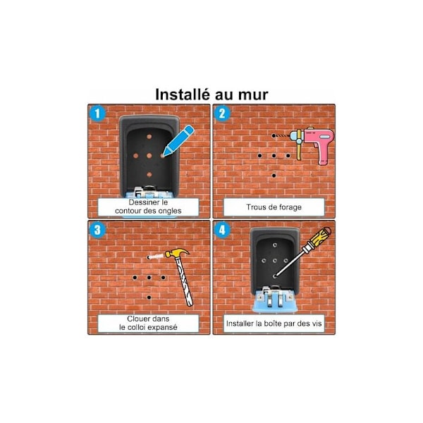 Sikker nøgleboks i zinklegering med 4-cifret kodekombination, til hjem, garage, skole nøgler