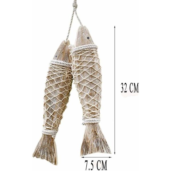 2 stk. Trefisk Dekorasjoner Trefisk Veggdekorasjoner for Hjemmedekor Nautisk Dekorasjon Strandtema Veggpynt (L)-Fei Yu