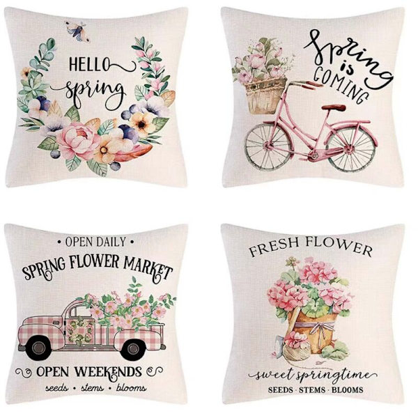 18 x 18 Kuddfodral Set om 4 Gårdshus Blommor Dekorationer Kuddfodral Dekor