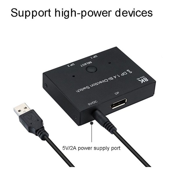 DP-kytkin 1.4 8K@60Hz Kaksisuuntainen muuntokytkimen muuntaja 2 sisään 1 ulos / 1 sisään 2 ulos