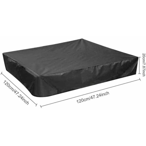 Sandkasseovertræk 120cm x 120cm Vandtæt Sandkasseovertræk Oxford Stof Sort Sandkasseovertræk med Snøre til Sandkasse-Sort-