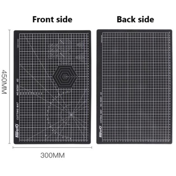 A3 PVC Skæremåtte Dobbeltsidet Selvhelbredende Skæremåtte Patchwork Udskæringsmåtte DIY Værktøjer Kontor Skæremåtter, Sort