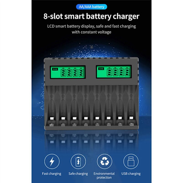 4X Batteriladdare LCD-display 8 Fack Smarta Laddare för AA/AAA NiCd NiMh AA AAA Uppladdningsbara Batterier