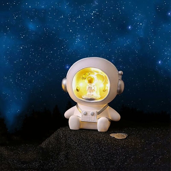 Astronaut LED Natlampe, Tegneserie Rummand Design Natlampe med Sparegris Dreng Pige Fødselsdagsgave Børn Sparegris med Natlampe 3D Astron