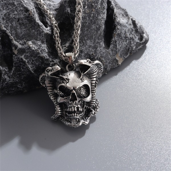 Gothic Skull Halsband Rostfritt stål, Punk Snake Skull Smycken för män/kvinnor Retro hänge halsband (28,5-31,1 tum)