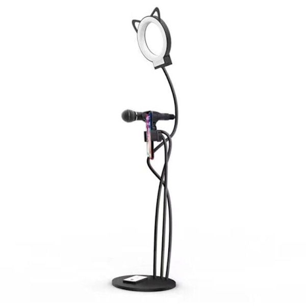 Selfie Ring Light med mobilholder og mikrofonholder til livestreaming, 3 lysfarver og 9 niveauer af lysstyrkejustering på stativ