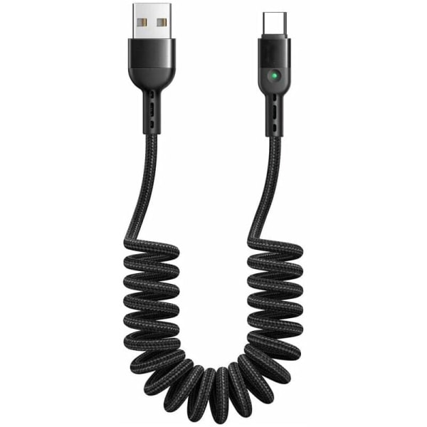 Spolad kabel, USB-C elastisk kabel, infällbar kabel, QC 4.0 typ-C laddningskabel, spiral laddningskabel, bil laddningskabel, Kompatibel med S10 S