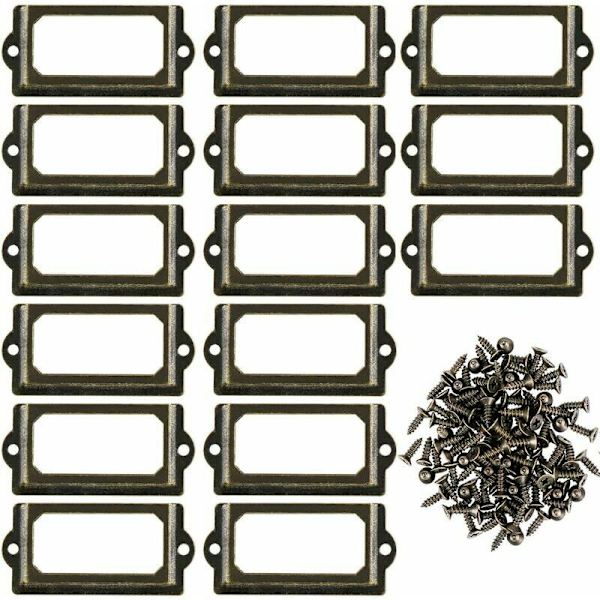 30 stk. Metal Etikettholdere til Møbler, Skuffer, Skabe, Kort, Navneskilte, Rammer med Skruer til Skrivebord, Bogreol, Hylde, Bronze, 70x33mm, Starlig
