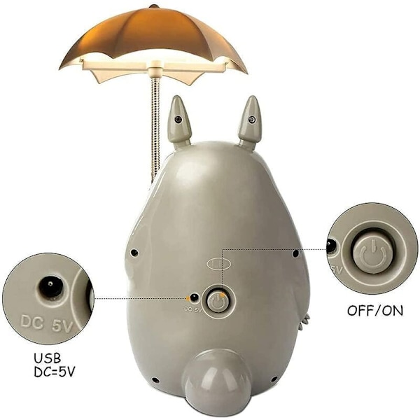 Totoro LED nattlys for barn, USB-ladbart leselampe, søt tegneseriefigur romdekorasjon for gutter og jenter