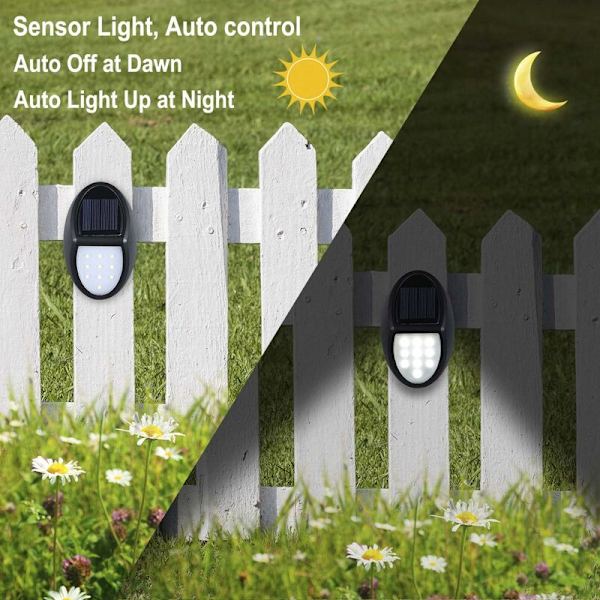 Udendørs Solcellelampe, 2 pak 10 LED Solcelle Vægl lampe Led, IP65 vandtæt solcelle udendørs belysning med skumrings sensor til terrasse, have, gård, trapper [