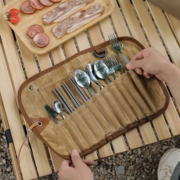 Utendørs serviseoppbevaringspose Camping Canvas Serviseoppbevaringspose Bærbar oppbevaringspose