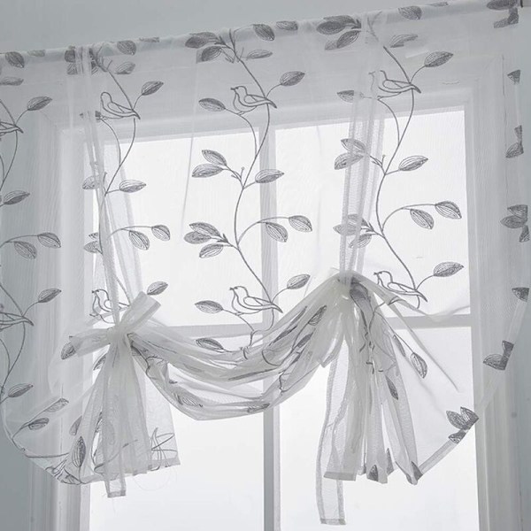 Fugle og Blade Mønster Gardiner, Broderet Sheer Voile Gardiner, Ballon Gardiner, Stanglommer, Vindue Gardiner og Gardiner til Køkken, Soveværelse, 6