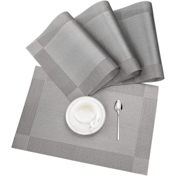 Plassmatter, sett med 4 vaskbare PVC-plasseringsmatter med sklisikker og varmebestandig overflate for spisebord, kjøkken, stue, hage eller spisestue, restaurant
