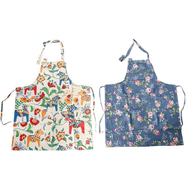Set med 2 Apronner Bib Förkläden för Kvinnor i Mjuk Bomull, Kök, Matlagningsförkläde med Fickor, Justerbar Maskin