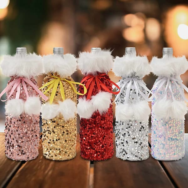 Jul Vinflaska Stopper Dragsko Presentpåse Champagne Flaska Väska（Vit）