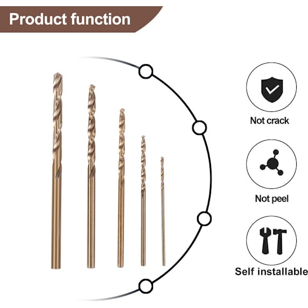 50 stycken Drillforce Tools M35 koboltborsats, Hss-Co borrsats 1-3MM, för borrning i härdat stål, gjutjärn och rostfritt stål