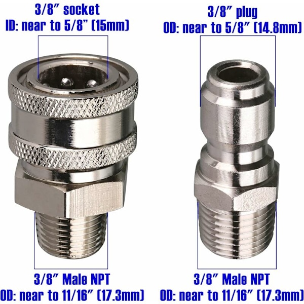 Hurtigkoblingssæt til højtryksrenser, 3/8\" han-gevind, 5000 PSI 1 3/8'' hurtigkoblingssæt - han